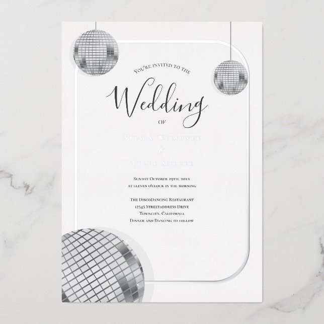 Disco Retro Wedding Foil Invitation (Front)