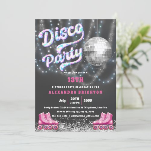 Disco Roller Skating Birthday Party Invitation