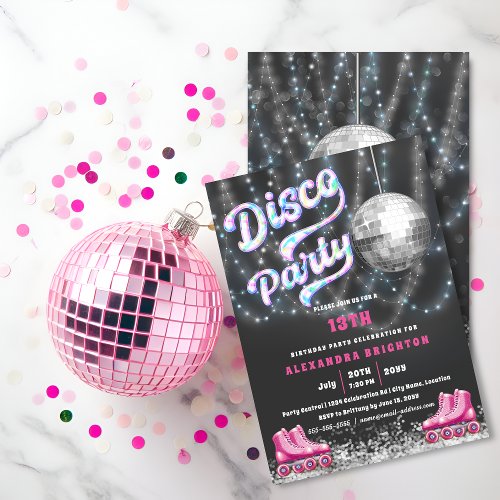 Disco Roller Skating Birthday Party Invitation