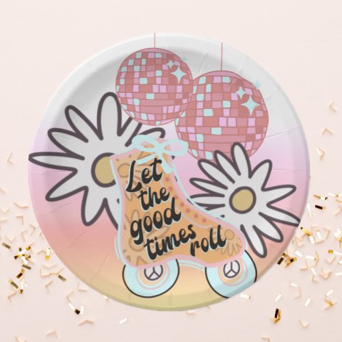 Disco Roller Skating Girls Party Paper Plates