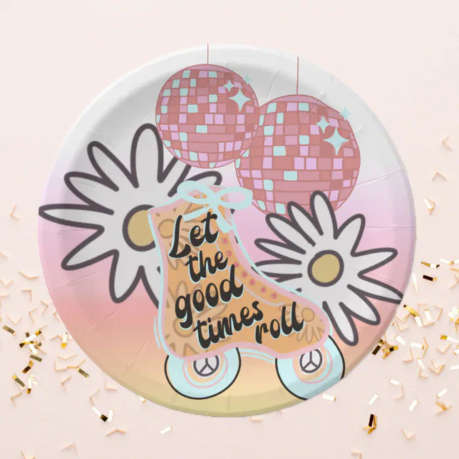 Disco Roller Skating Girls Party Paper Plates Zazzle