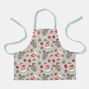 Disco Santa and Reindeer Holiday Pattern Apron