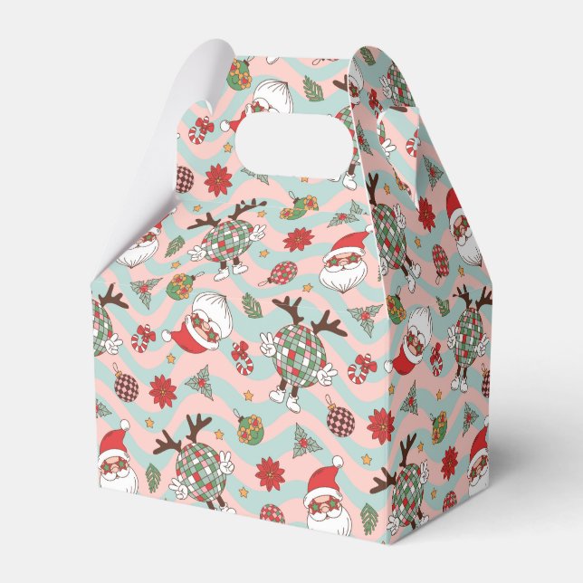 Disco Santa and Reindeer Holiday Pattern Favor Boxes (Front Side)