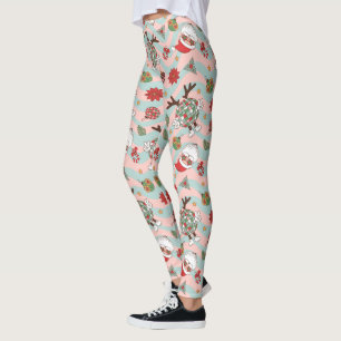 Disco Santa and Reindeer Holiday Pattern Leggings