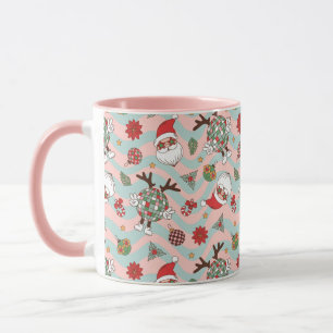 Disco Santa and Reindeer Holiday Pattern Mug