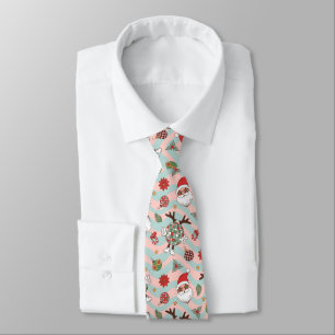 Disco Santa and Reindeer Holiday Pattern Neck Tie