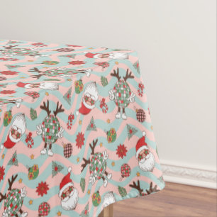 Disco Santa and Reindeer Holiday Pattern Tablecloth