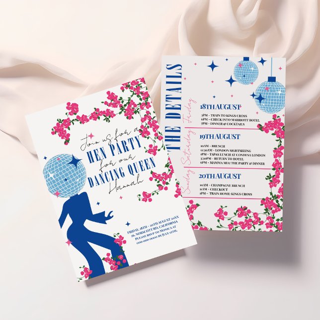 Disco Santorini Musical Bougainvillea Hen Party Invitation (Creator Uploaded)