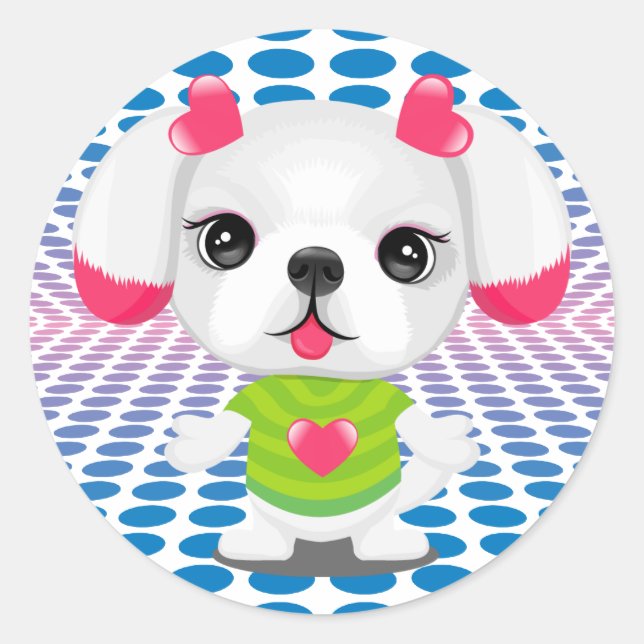 disco shih tzu  round sticker (Front)