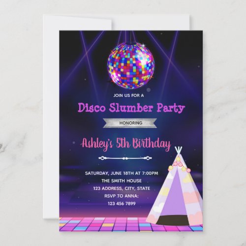 Disco slumber theme invitation