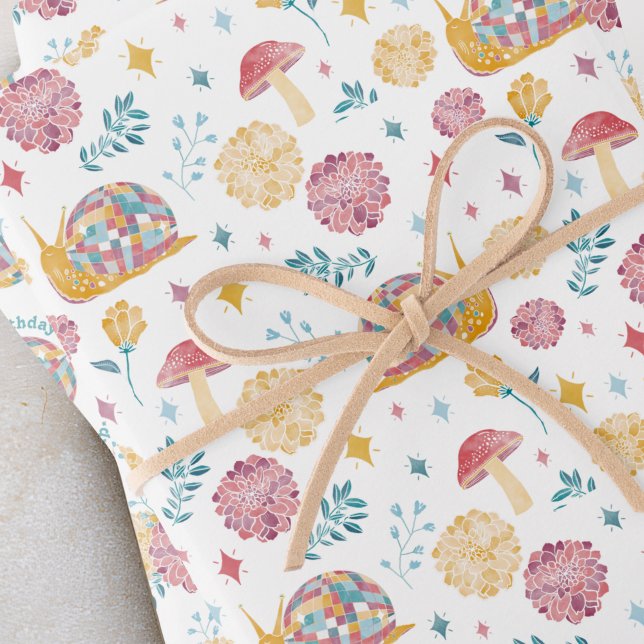 Disco Snail Garden Party Birthday Custom Wrapping Paper Sheets (Creator Uploaded)