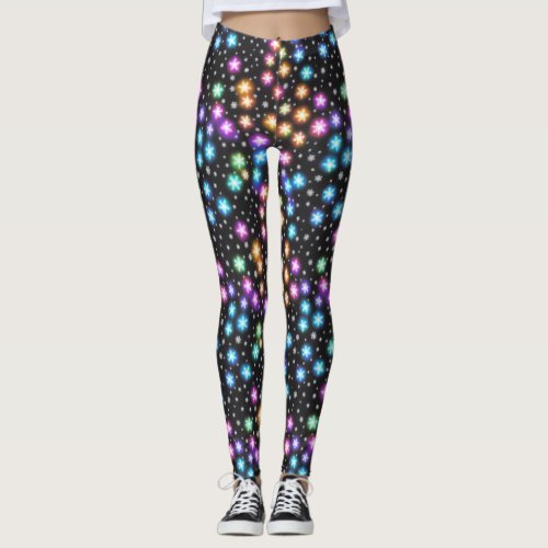 Disco Snowflakes Christmas Lights New Year Party Leggings