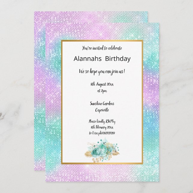 DISCO SPARKLE BIRTHDAY  INVITATION (Front/Back)