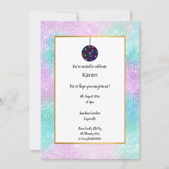 DISCO SPARKLE DISCO BALL BIRTHDAY INVITATION (Front)