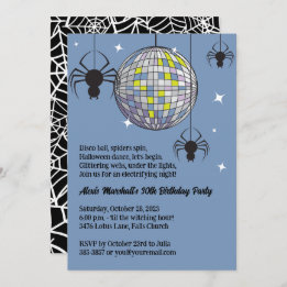 Disco Spiders Halloween Blue Retro Costume Party Invitation