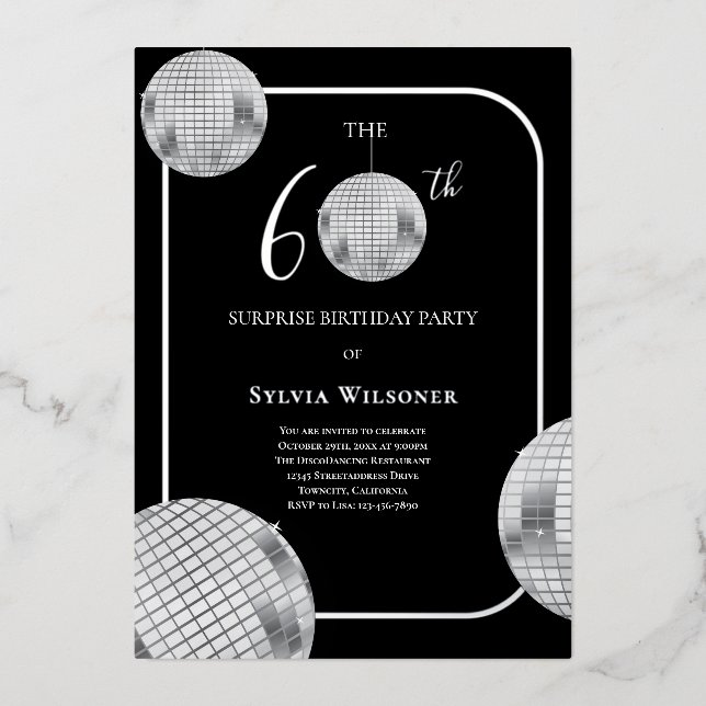 Disco Surprise 60th Birthday Party Foil Invitation (Front)