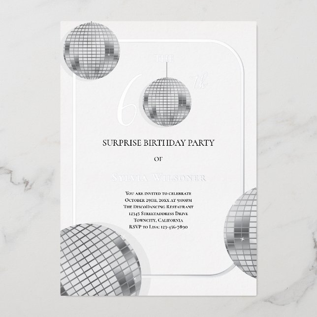 Disco Surprise 60th Birthday Party Foil Invitation (Front)
