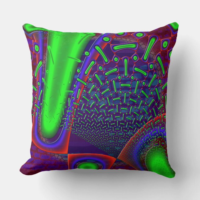 Disco Tech Dichroic Glass Fractal Throw Pillow (Front)