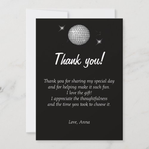 Disco Thank You Card Note Black and White