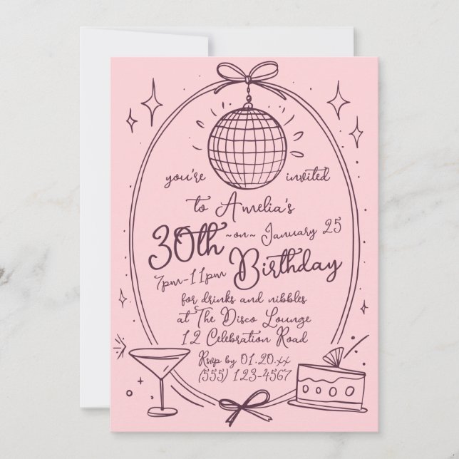 Disco Theme 30th Birthday Invitation for Women (Front)