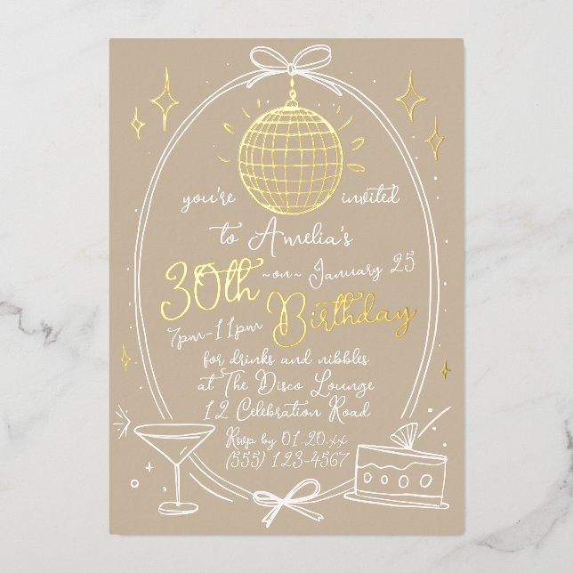 Disco Theme 30th Birthday Invitation Real Foil Invitation (Front)