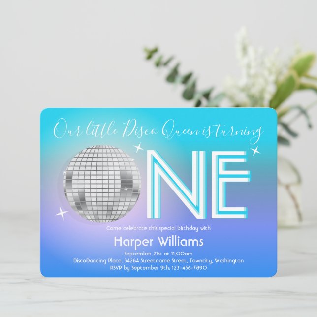 Disco Themed First Birthday Invitation (Standing Front)