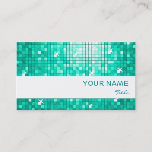 Disco Tiles Aqua  business card white stripe