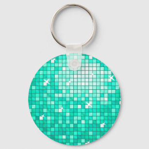 Disco Tiles Aqua keychain round