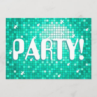 Disco Tiles Aqua 'PARTY!' invitation amelia text