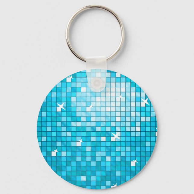 Disco Tiles Blue keychain round (Front)