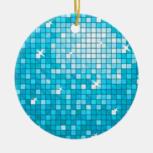 Disco Tiles Blue ornament round (Front)