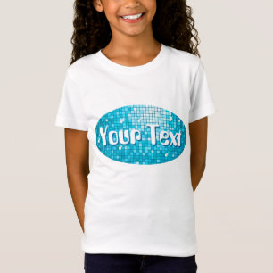 Disco Tiles Blue 'Your Text' oval girls fitted T-Shirt