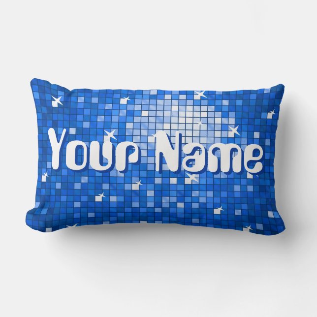 Disco Tiles Dark Blue 'Name' throw pillow lumbar (Front)