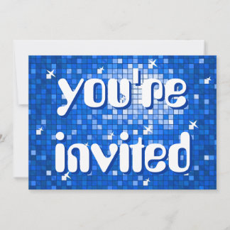 Disco Tiles Dark Blue 'you're invited' amelia text Invitation