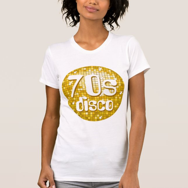 Disco Tiles "Gold" '70s Disco' ladies petite white T-Shirt (Front)