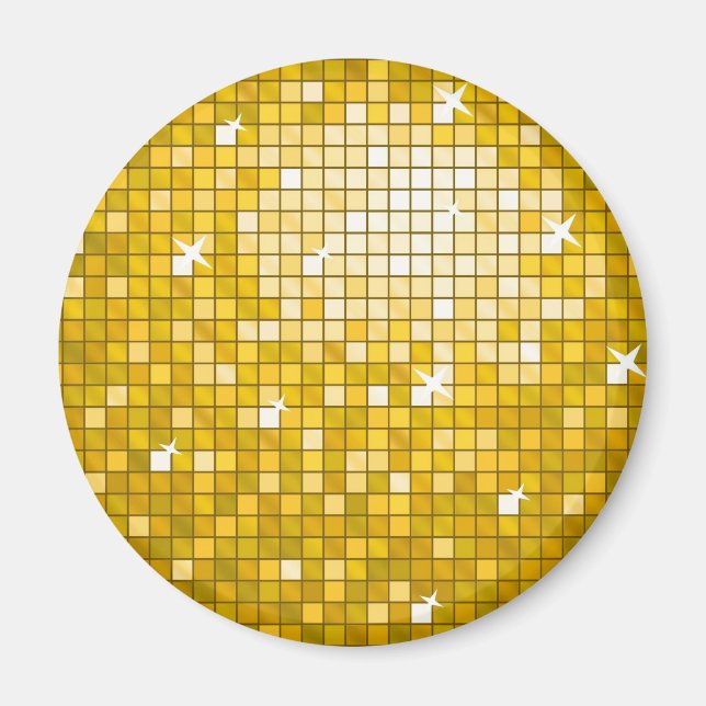 Disco Tiles "Gold" fridge magnet round (Front)