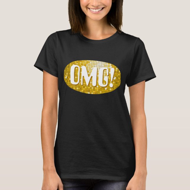 Disco Tiles "Gold" 'OMG!' t-shirt black (Front)