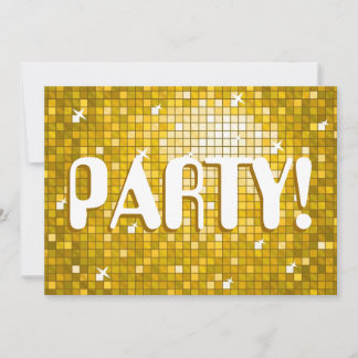Disco Tiles Gold 'PARTY!' invitation amelia text