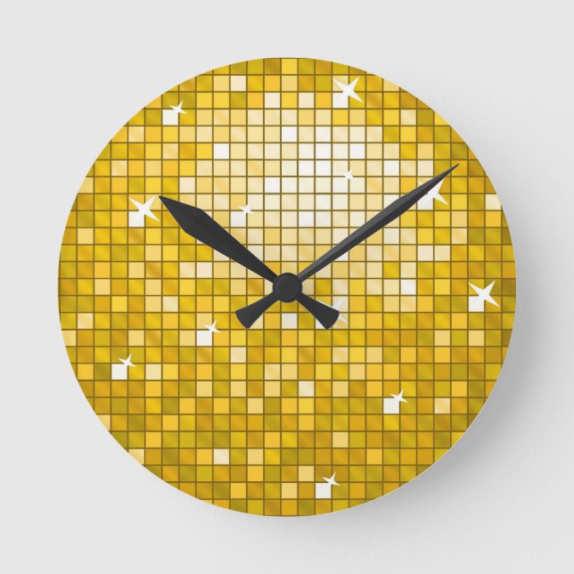 Disco Tiles "Gold" print wall clock (Front)