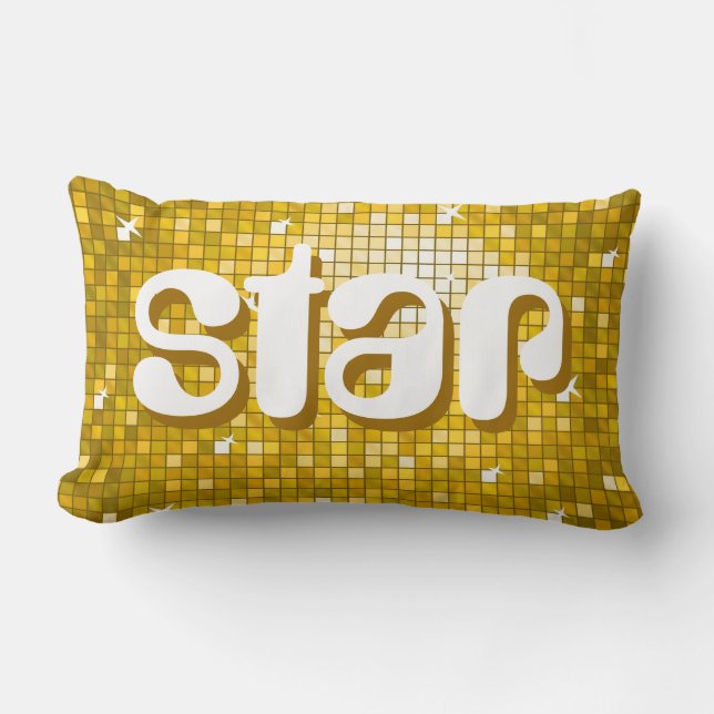Disco Tiles "Gold" 'star' throw pillow amelia text (Front)