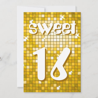 Disco Tiles "Gold" Sweet 16 invitation amelia text