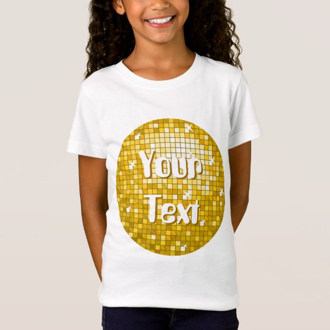 Disco Tiles Gold 'Your Text' round girls fitted T-Shirt (Front)