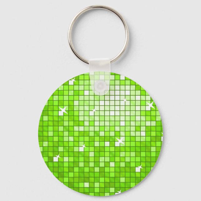 Disco Tiles Green keychain round (Front)
