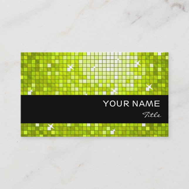 Disco Tiles Lime  business card black stripe (Front)