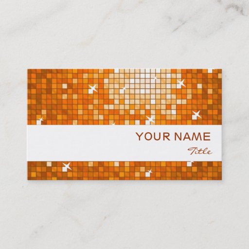 Customizable Disco Tiles Orange business card white stripe