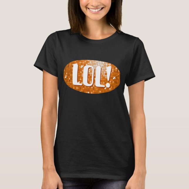 Disco Tiles Orange 'LOL!' t-shirt black (Front)