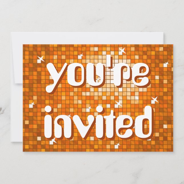 Disco Tiles Orange 'you're invited' amelia text Invitation (Front)