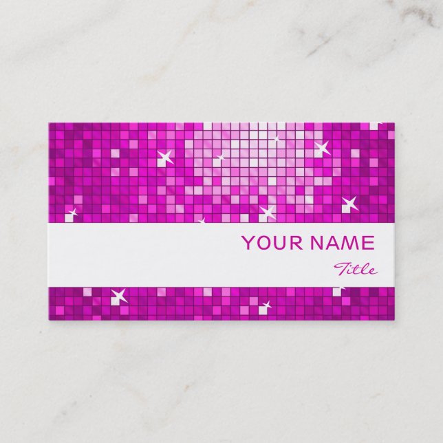Disco Tiles Pink business card white stripe (Front)
