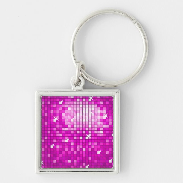 Disco Tiles Pink keychain square (Front)