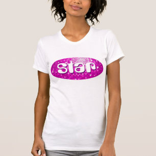 Disco Tiles Pink 'star' ladies petite white T-Shirt